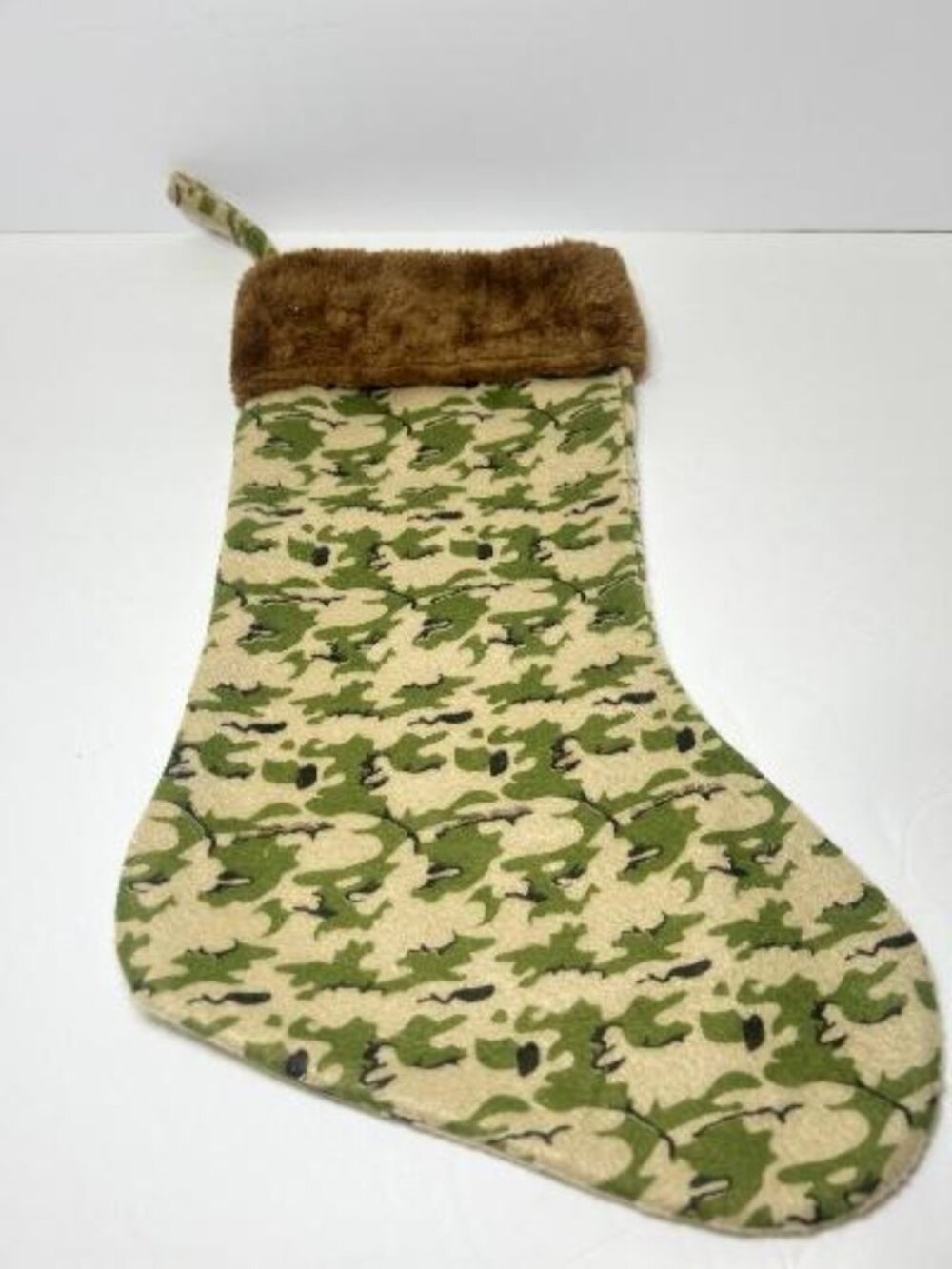 Camouflage Camo Green Christmas Stocking Brown Faux Fur Cuffed Holiday Hunting